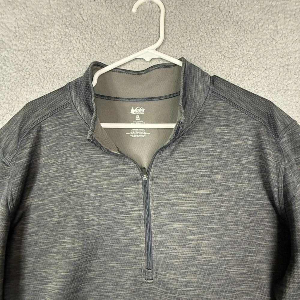 REI Co Op Mens XL Quarter Zip Pullover‎ Sweater Charcoal Heathered Polyester
